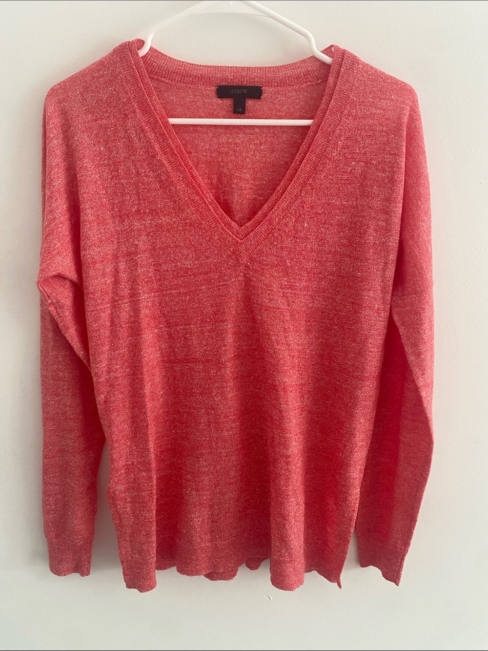 J Crew Fine Gauge Lightweight Merino Wool Linen V Neck L/S Pink Sweater XS